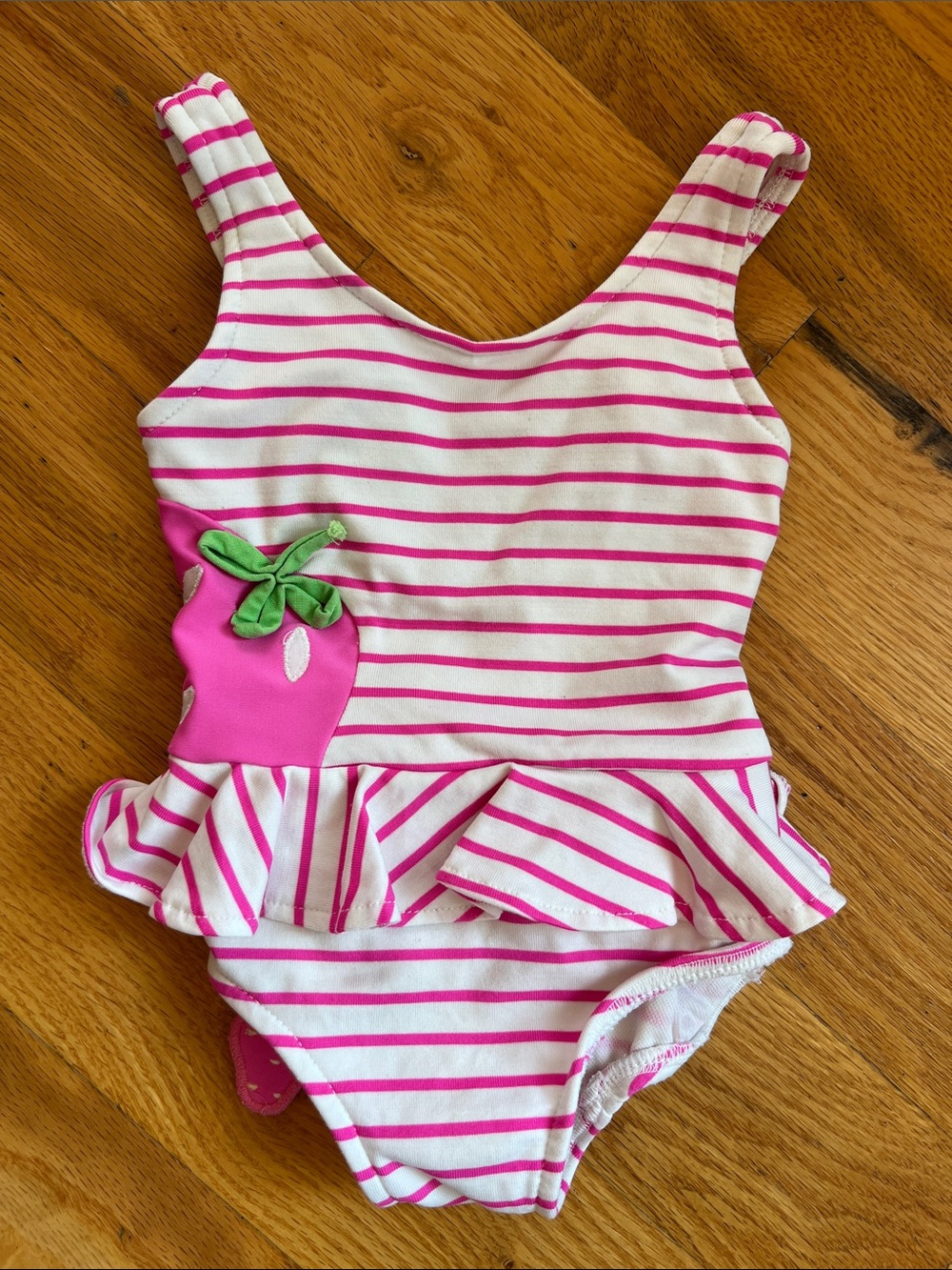 Florence Eiseman Pink Stripe Peplum Swimsuit with Strawberry Girls 12 Months